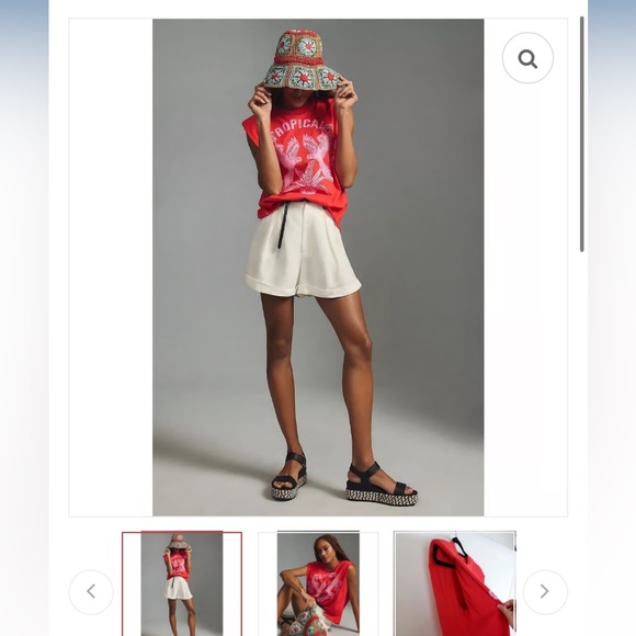 Farm Rio Top Shirt Red Tropical Tee Shoulder - Picture 1 of 6